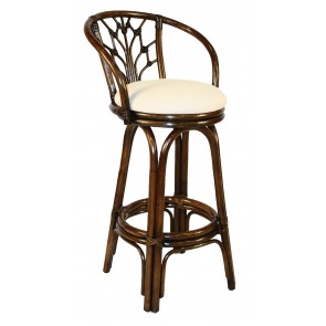 Bali Indoor Swivel Rattan & Wicker 30" Bar Stool in Antique Finish with Cushion