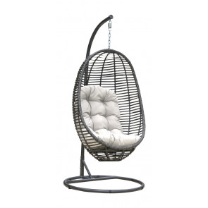Graphite Woven Hanging Chair with off-white cushion