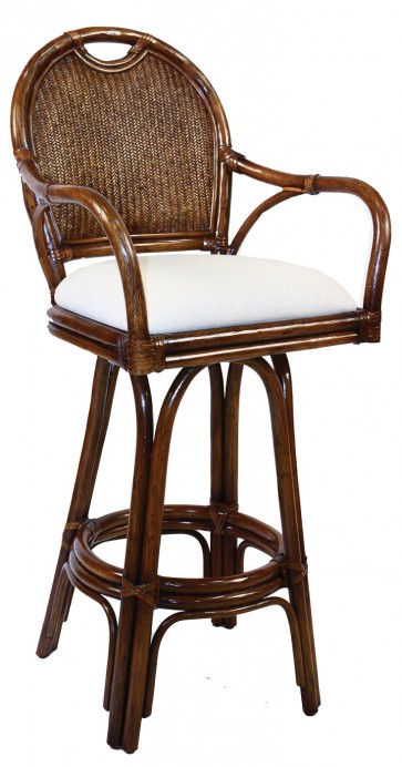 Legacy Indoor Swivel Rattan & Wicker 30" Bar Stool in TC Antique Finish with Cushion