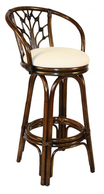 Bali Indoor Swivel Rattan & Wicker 24" Counter Stool in Antique Finish with Cushion